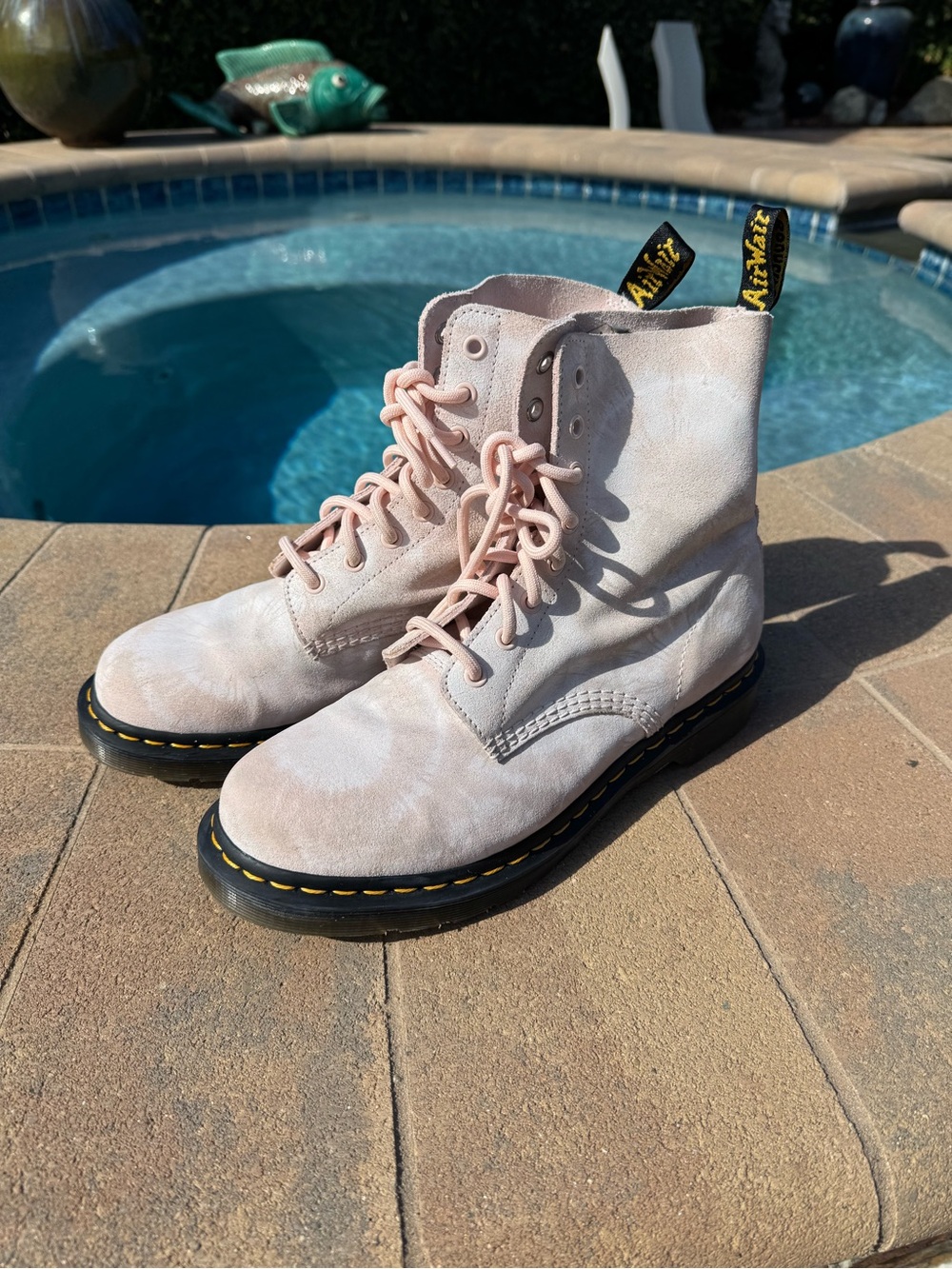 Dr. Martens Pale Pink Suede 8-Eye Lace-Up Boots